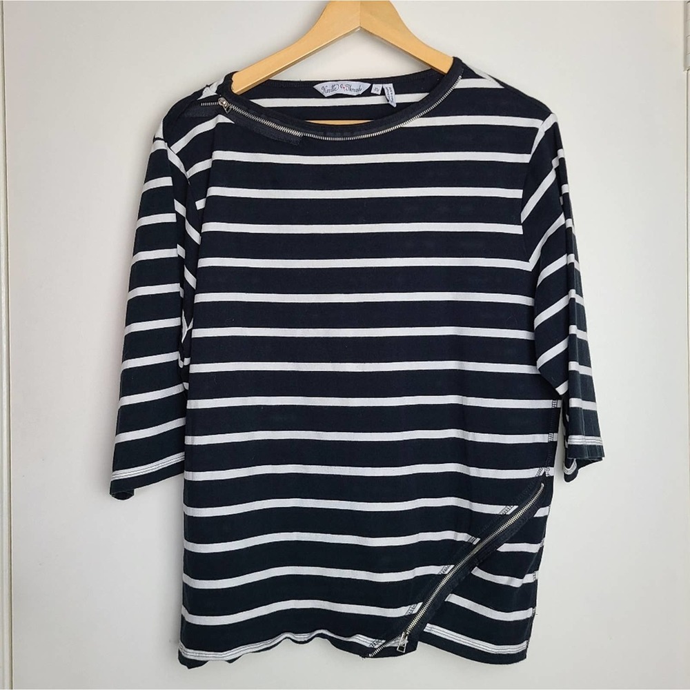NEEDLE & THREADS| STRIPE BLOUSE W/ZIPPER DETAILS | SIZE XL - Picture 2 of 13
